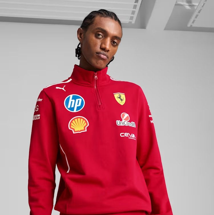 Scuderia Ferrari F1 Team 2025 1/2 Zip Sweat Mens - Dark Cherry