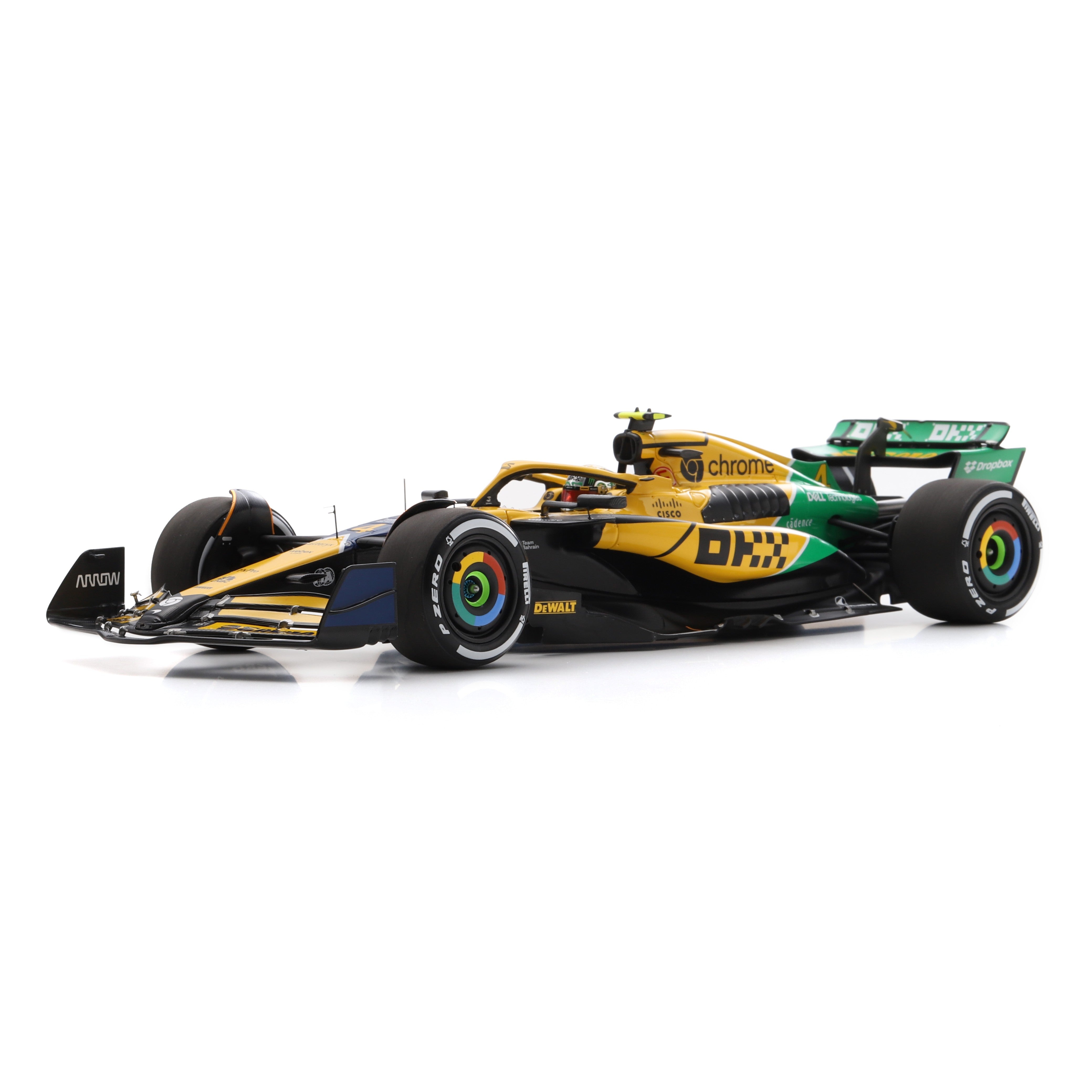 Spark McLaren Racing F1 Racing F1 MCL38 Lando Norris No.4 2024 Monaco GP Senna Livery Car Unisex - Yellow - 1:18 Scale