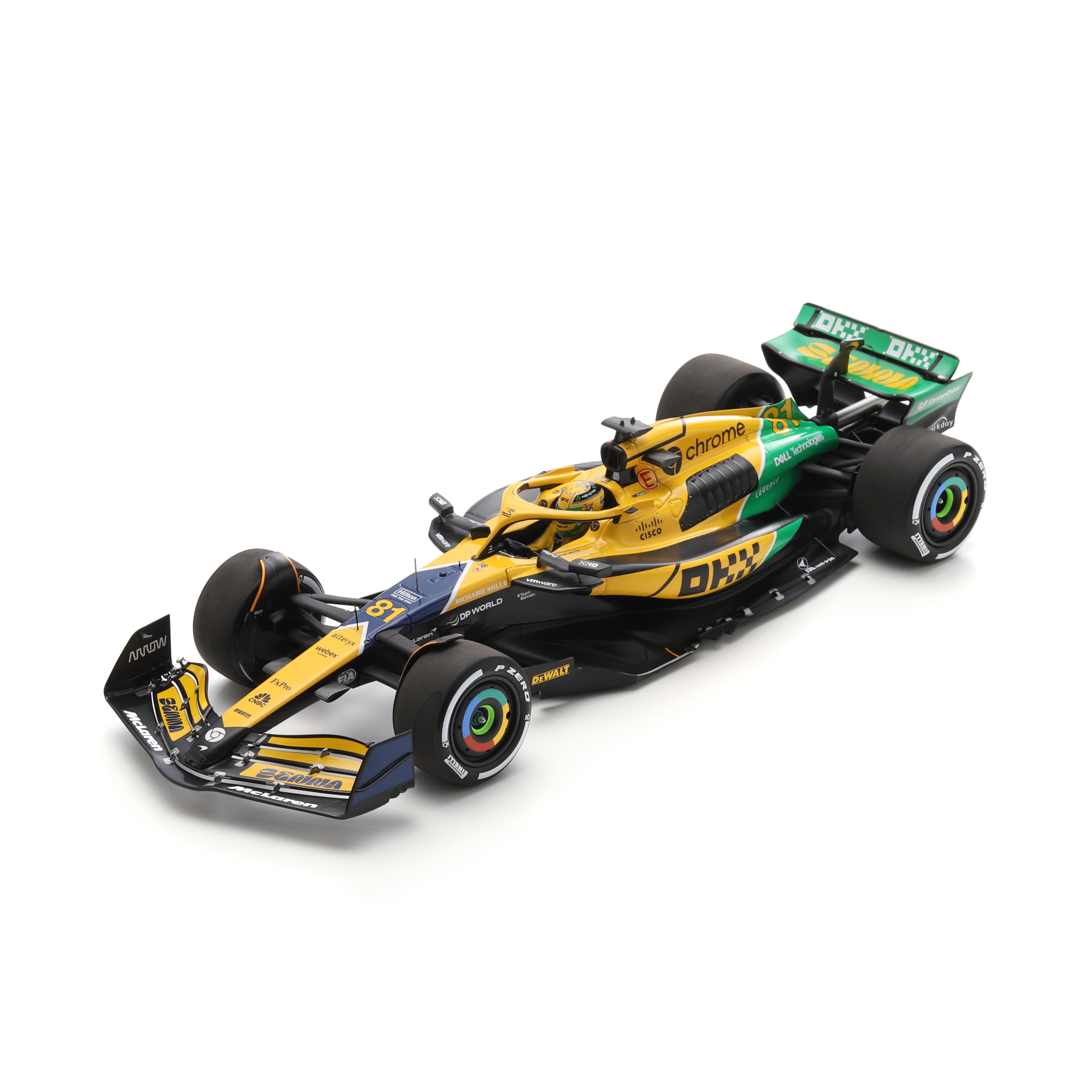 Spark McLaren Racing F1 Racing F1 MCL38 Oscar No.81 2024 Monaco GP Senna Livery Car Unisex - Yellow - 1:18 Scale