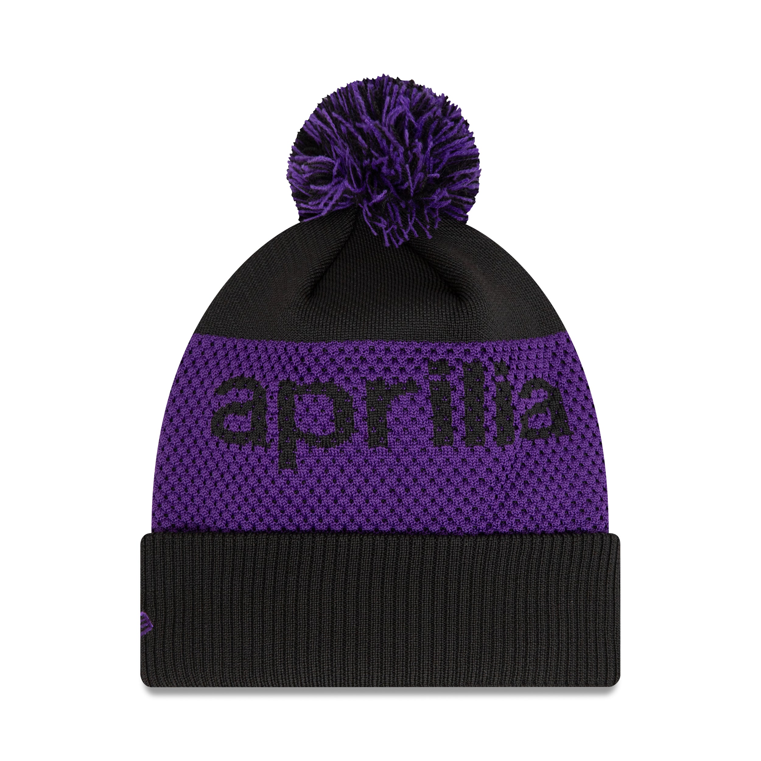 Aprilia Wordmark Pom Cuff Beanie Adults - Black/Purple