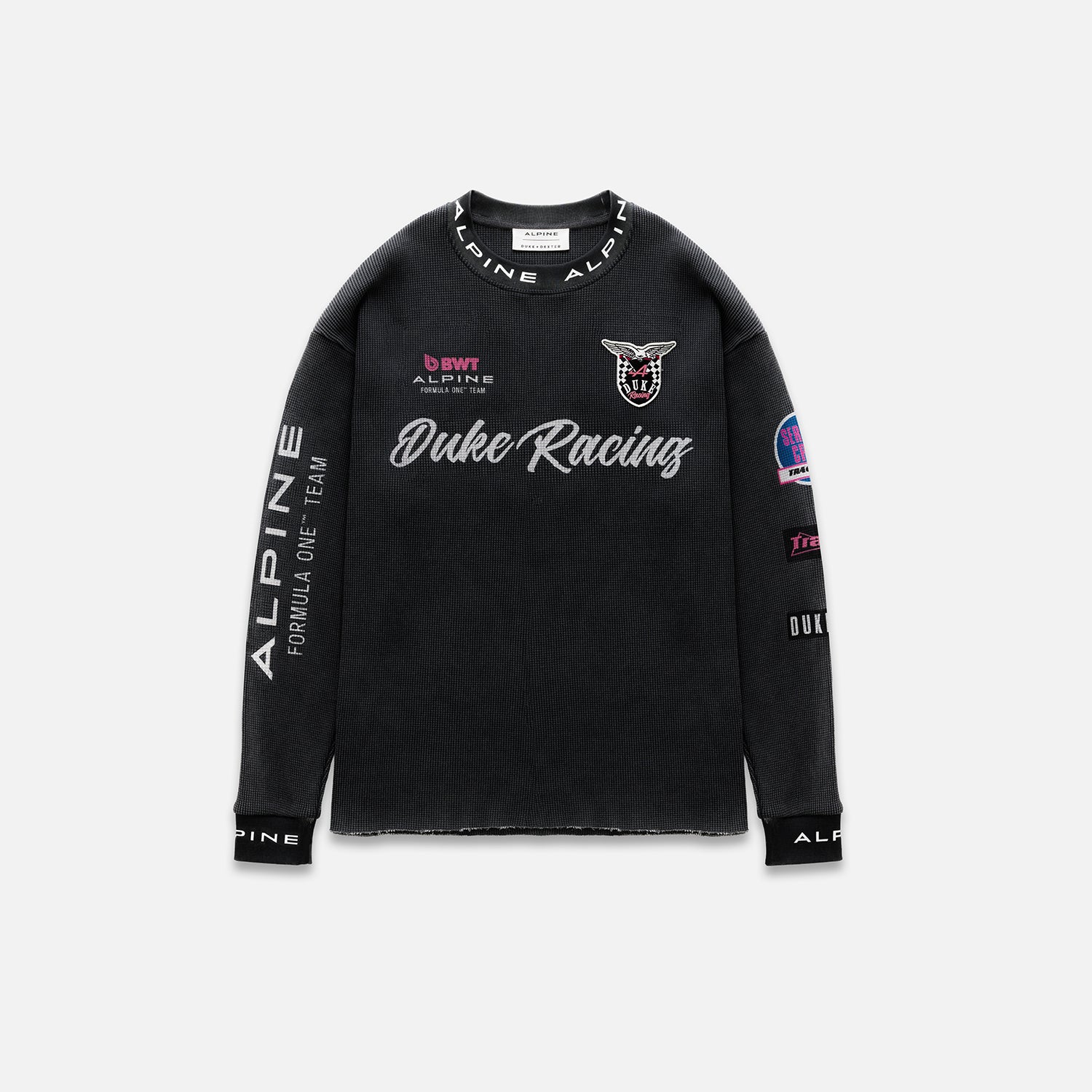 Alpine F1 Team X Duke And Dexter Black Long Sleeve Waffle Unisex - Washed Black